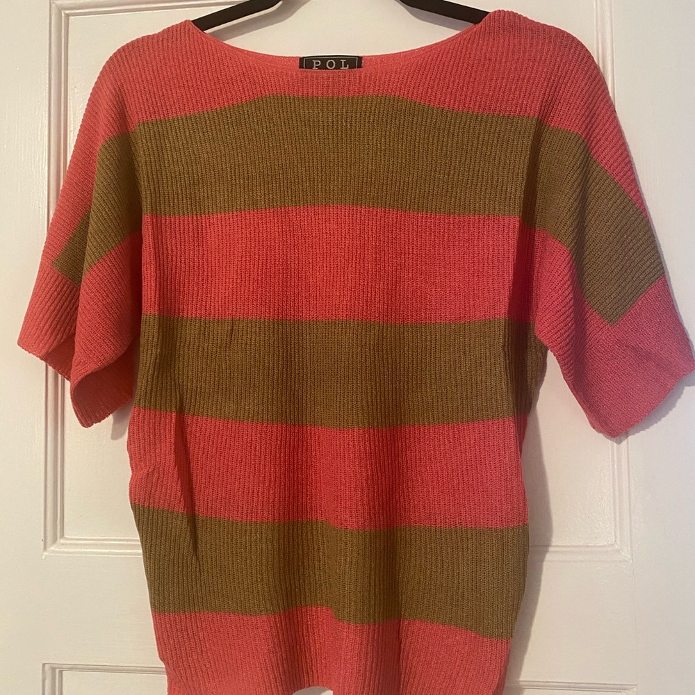 POL Striped Pink and Brown Knit Top in Size Large, NWOT